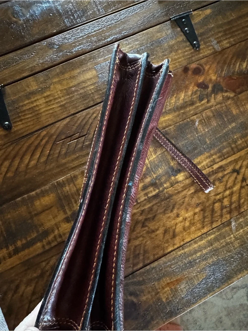 Leather Wristlet Clutch in Deep Brown by Tony Perotti